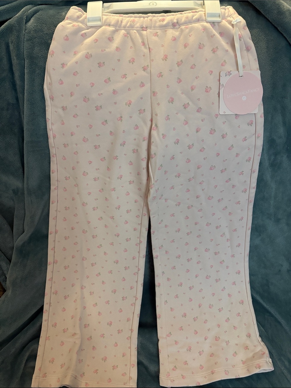 LoveShackFancy Pink Floral Kids wide leg sweatpants